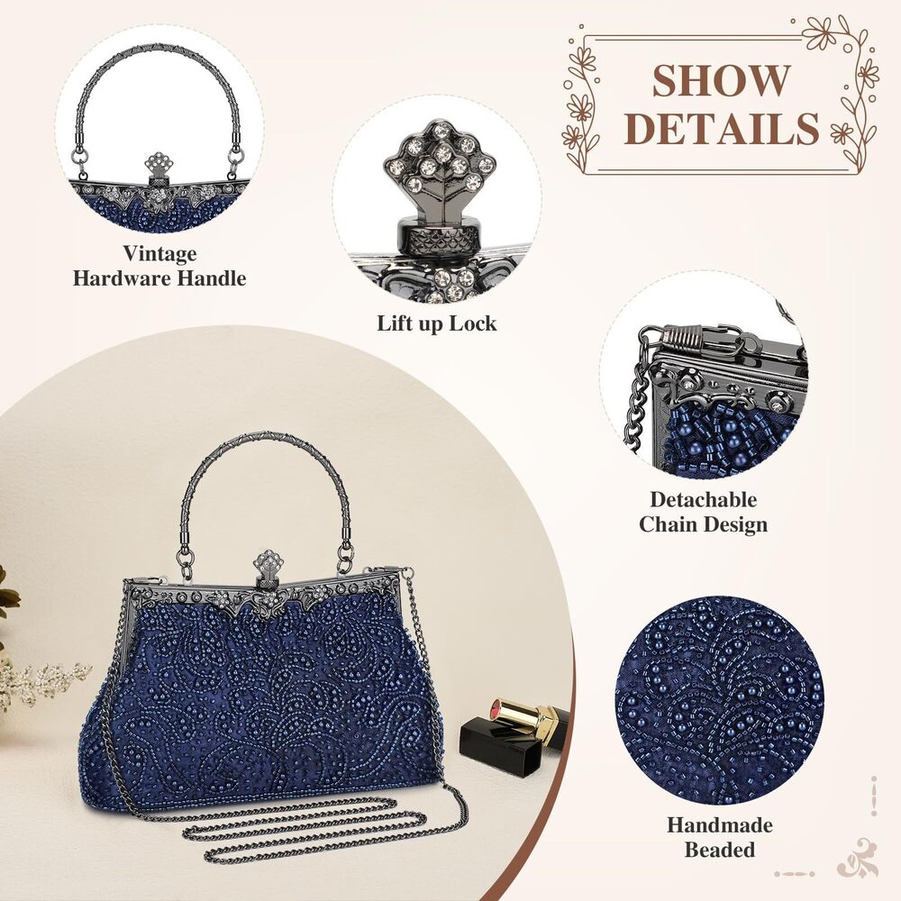 3898 1920s Vintage Beaded Clutch Evening Bags Formal Bridal Wedding Clutch - Picture 5 of 8